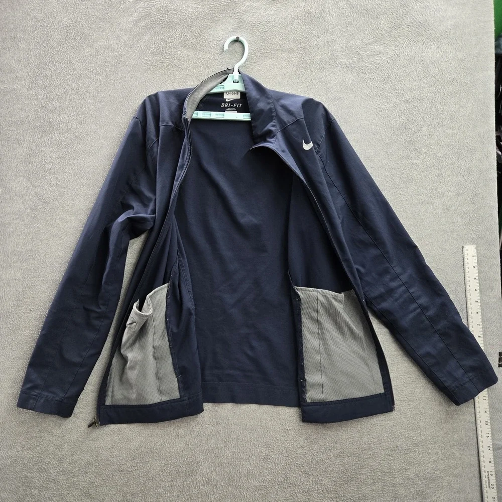 Nike Men Jacket L Blue Dri-Fit Activewear Logo Zipper‎ Long Sleeve